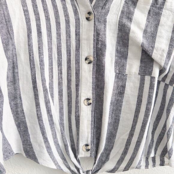 Adyson Parker Stripe Black White Linen Blend Casual Button Down Shirt Size Large - Picture 4 of 6